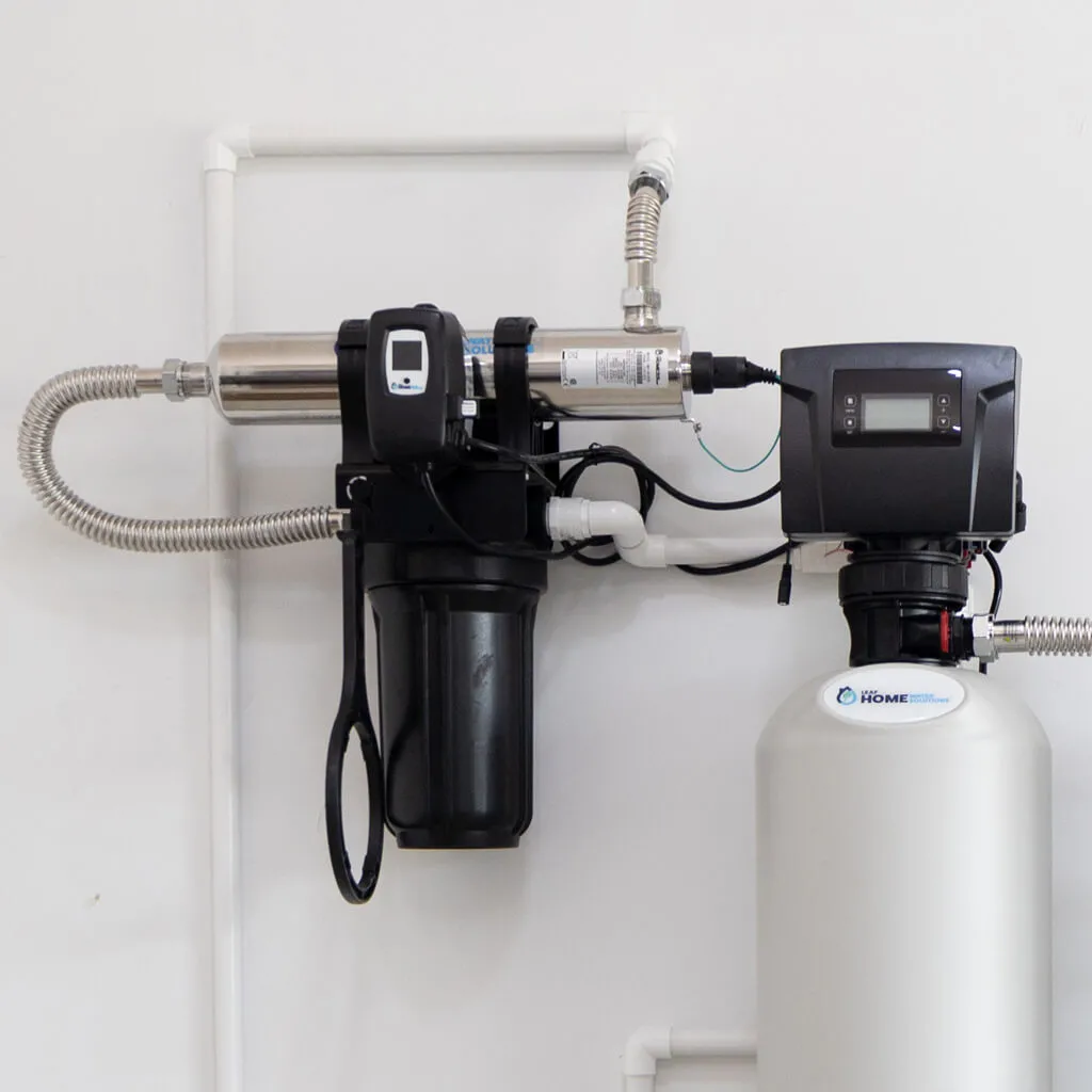leaf home water solutions uv system installed onto white wall